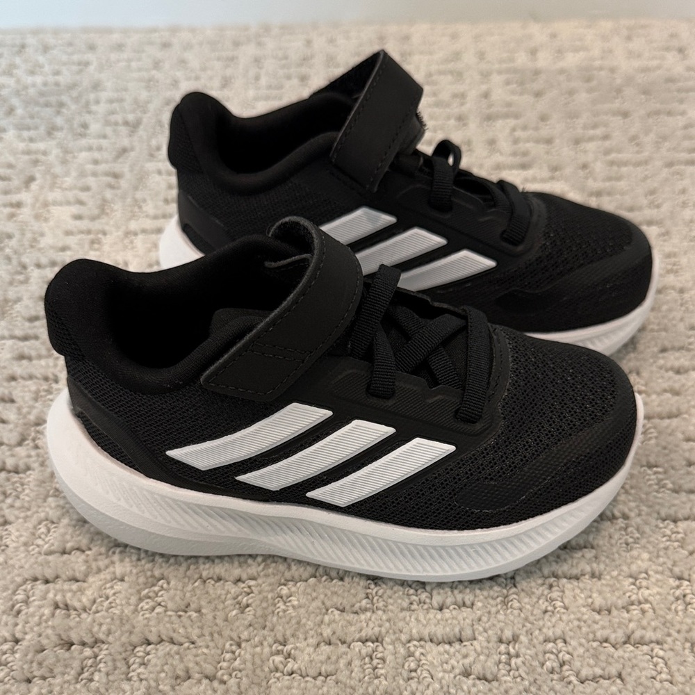 adidas Kids Black & White Velcro Athletic Sneakers